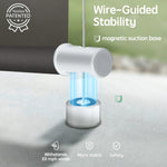 Motorized outdoor roller shades with bottom magnetic fixation and wire guides, wind resistant up to 20mph for enhanced stability and safety.