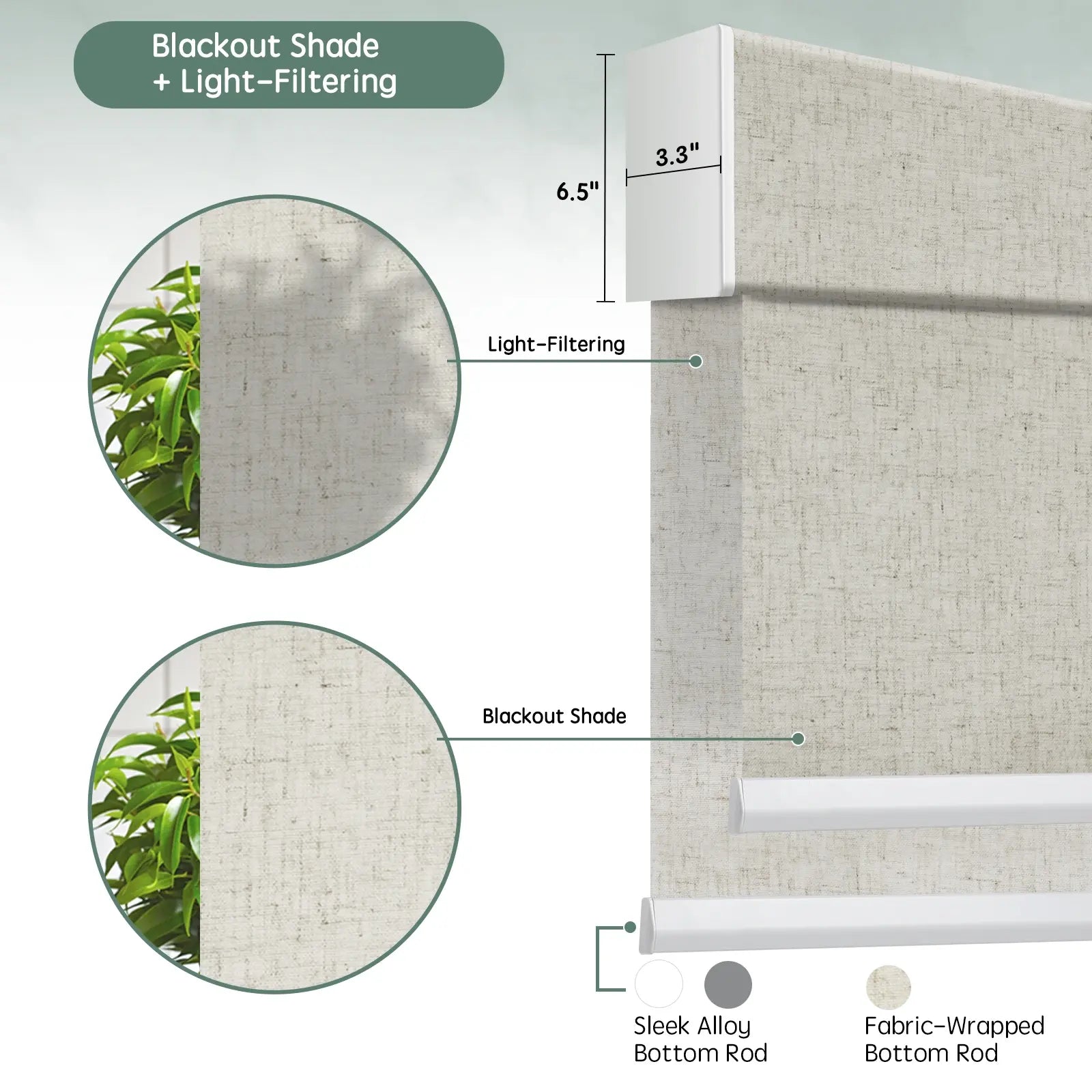 motorized dual linen shades in beige with room light filtering and blackout linen