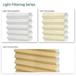 Light filtering series motorized skylight shades —White, Beige, Yellow.
