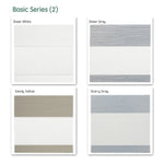 Basic series motorized zebra shades  — Sheer White, Sheer Gray, Sandy Yellow, Starry Gray.