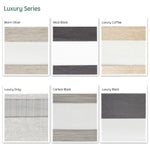 Luxury series motorized zebra shades  —Warm Silver, Wool Black, Luxury Coffee, Luxury Grey, Carbon Black, Luxury Black.