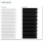 Sheer series motorized cellular shades fabric samples — White, Black.