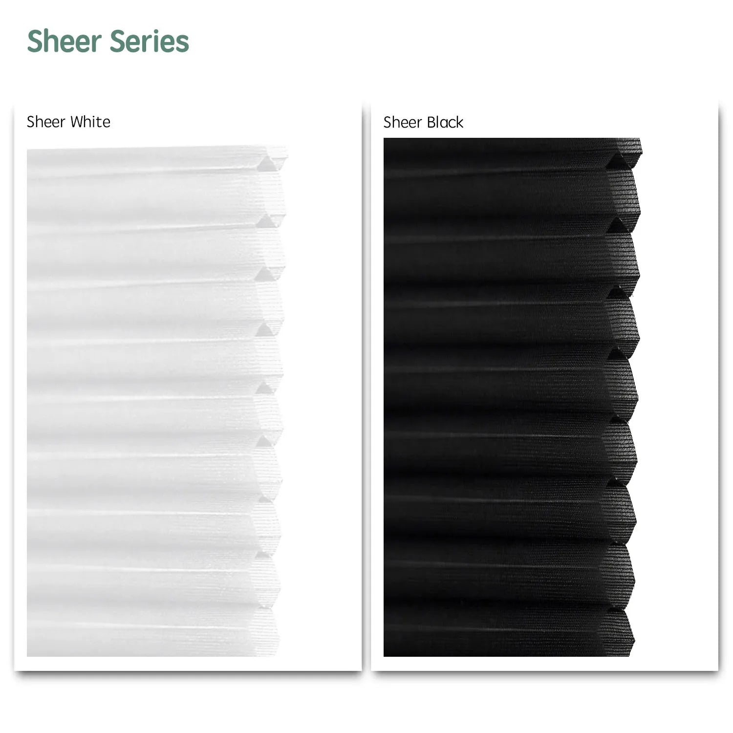 Sheer series motorized cellular shades fabric samples — White, Black.