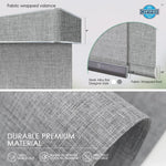 Panel track blinds with fabric wrapped valance, fabric wrapped or sleek alloy bottom rod, made of durable premium material for blackout and insulation.