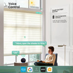 Ivory white 75mm sheer horizontal shades with voice control, compatible with Alexa, Google Home, Apple HomeKit, and more.