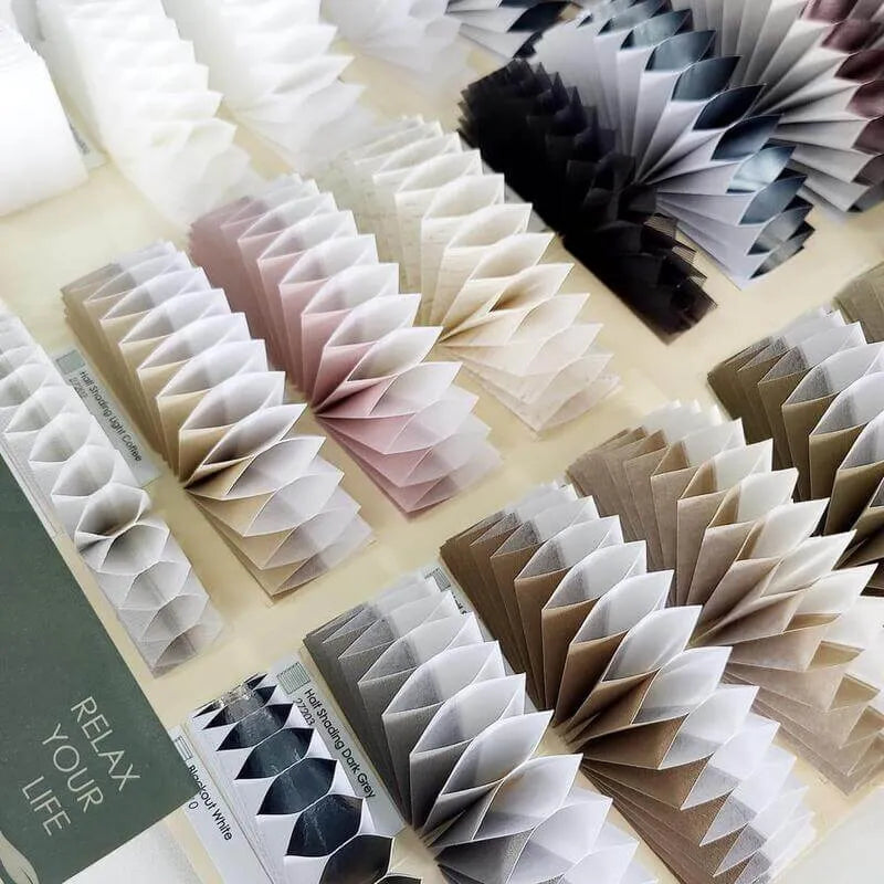 Yoolax motorized cellular shades fabric samples.