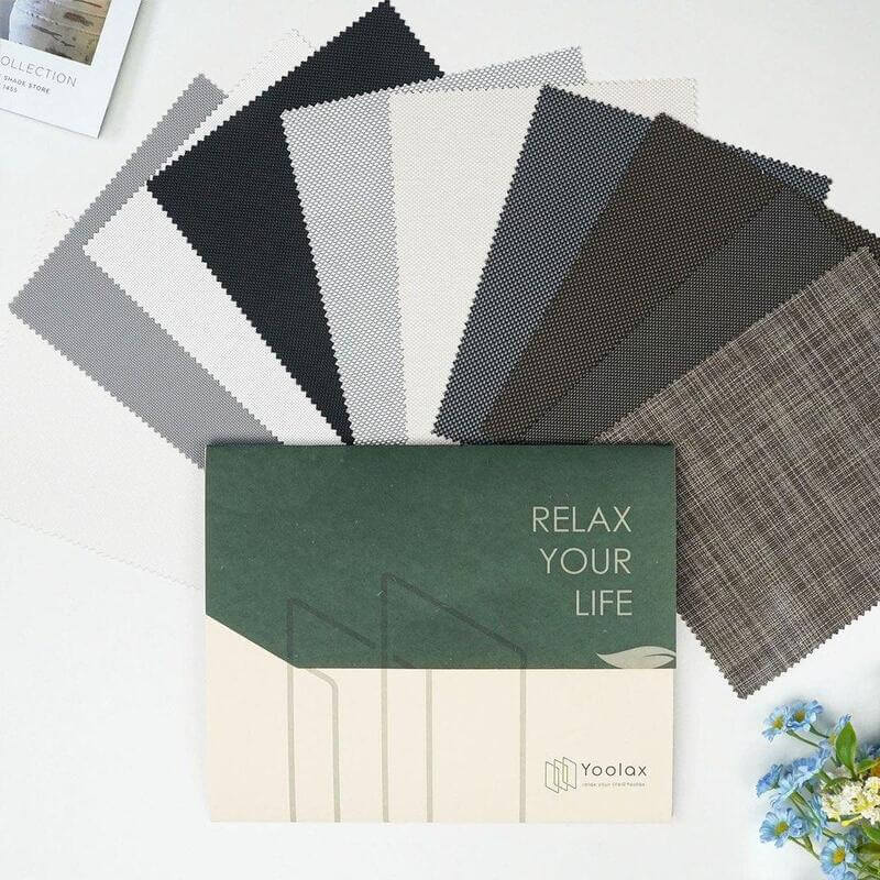 Yoolax motorized solar shades fabric samples.