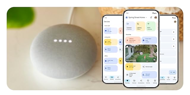 Mobile app controlling smart shades through Google Home integration on a smartphone. 