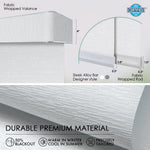 Panel track blinds with fabric wrapped valance, fabric wrapped or sleek alloy bottom rod, made of durable premium material for blackout and insulation.