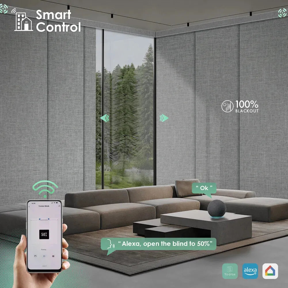 This blind is compatible with Alexa and Google Home ecosystems, enabling voice control, customization, and automation.