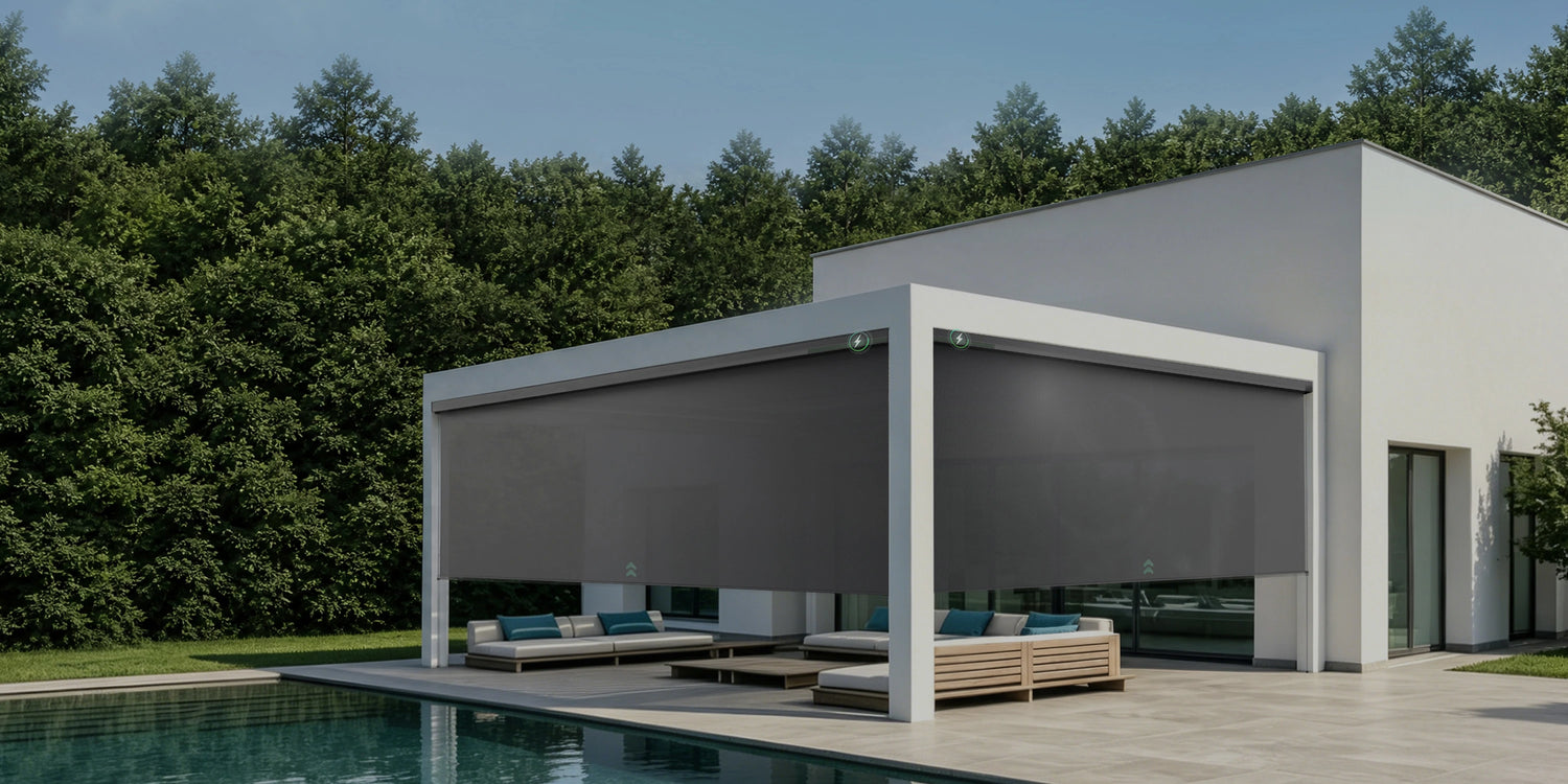 Motorized Extra Wide Outdoor Shades for Patio and Outdoor Living Spaces