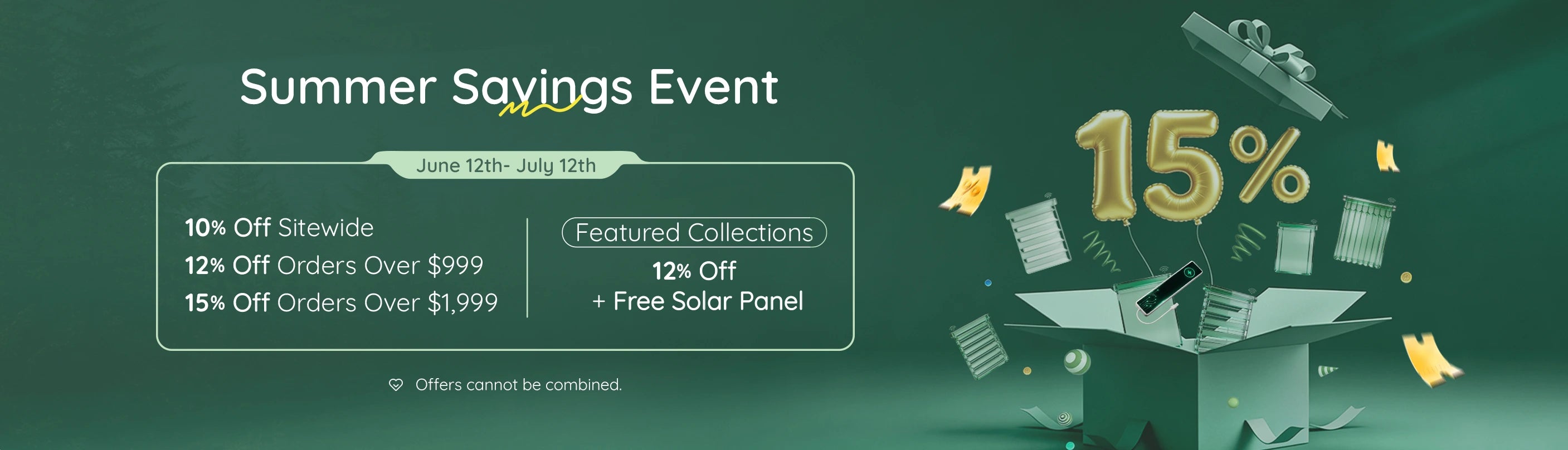 Summer Savings Event PC banner with promotional discounts on a green background
