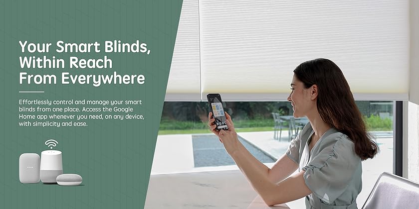 Motorized blinds controlled by voice using Google home in a modern smart home. 